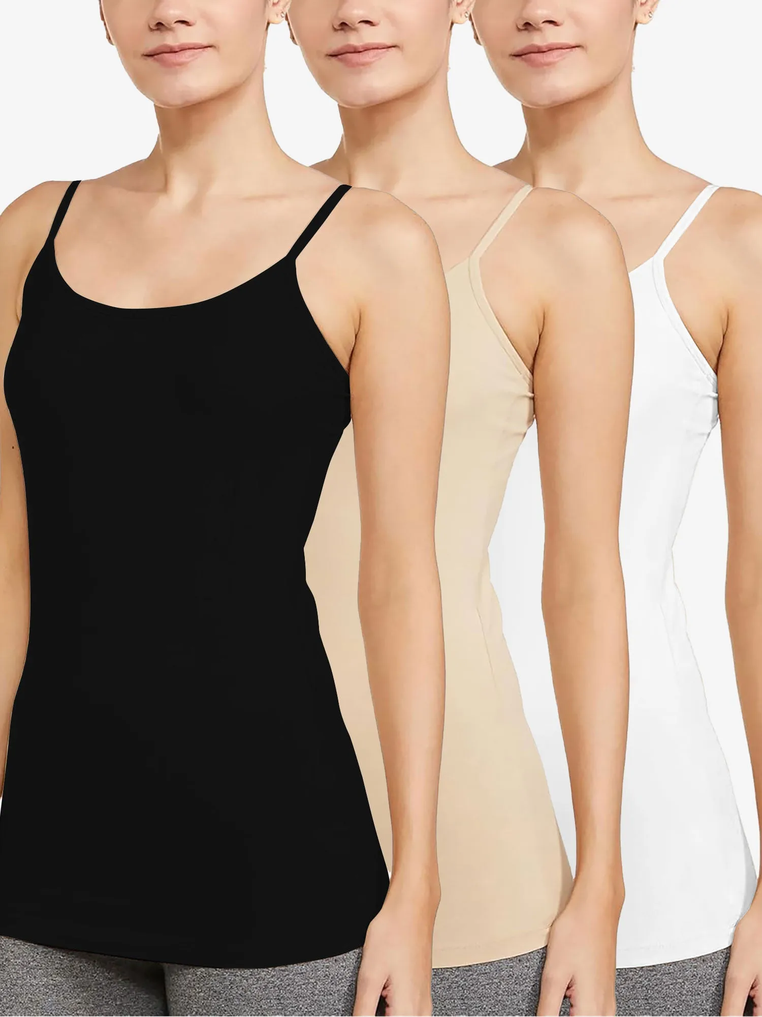 3 Pieces Spaghetti Strap Solid Color Padded Cami Top Set sold by Allegra K