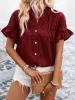 Ruffled Short Sleeve Button Solid Color Casual Blouse sold by Allegra K