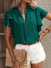 Chic Notch Neck Flutter Ruffles Short Sleeves Casual Office Blouse sold by Allegra K