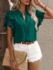 Chic Notch Neck Flutter Ruffles Short Sleeves Casual Office Blouse sold by Allegra K