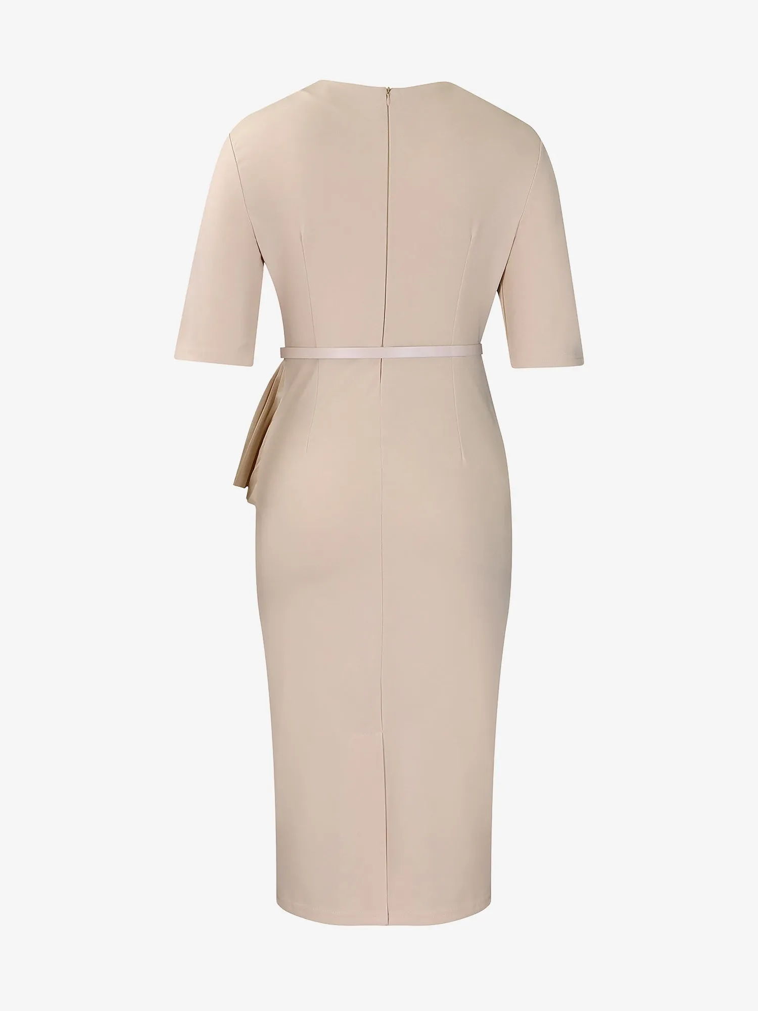Classic Slim Fit Solid Color Short Sleeves Belted Midi Sheath Work Dress sold by Allegra K product image thumbnail 3