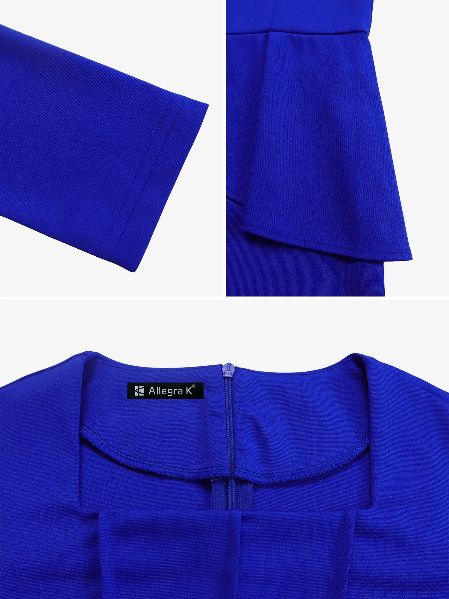 Flattering Slim Fit with Hidden Zipper Solid Color Long Sleeves Midi Sheath Date Nights & Cocktail Parties Dress sold by Allegra K product image thumbnail 4