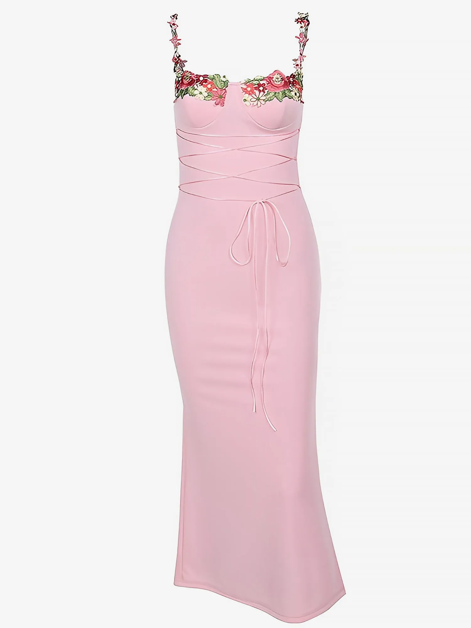 Floral Embroidery & Adjustable Straps Lace-up Bodycon Maxi Evening Party Dress sold by Allegra K product image thumbnail 5