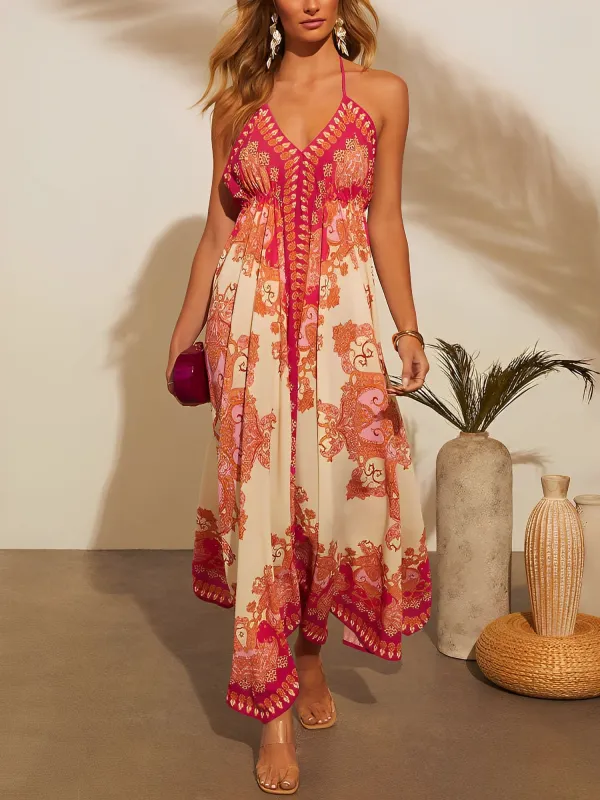 Halter Neck Boho Backless Irregular Hem Maxi Dress sold by Allegra K