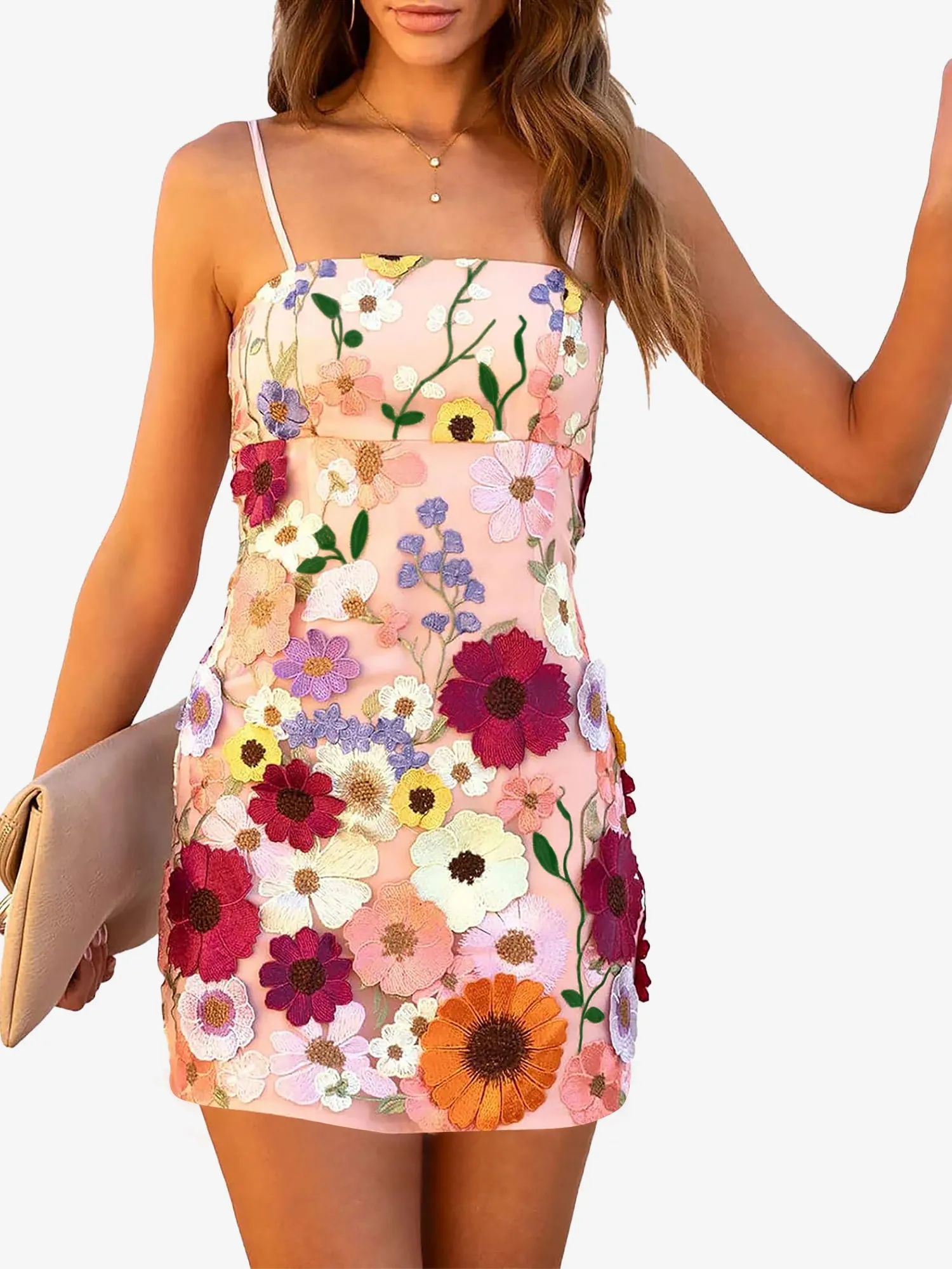 Floral Embroidery Spaghetti Strap Mini Dress sold by Allegra K product image thumbnail 2