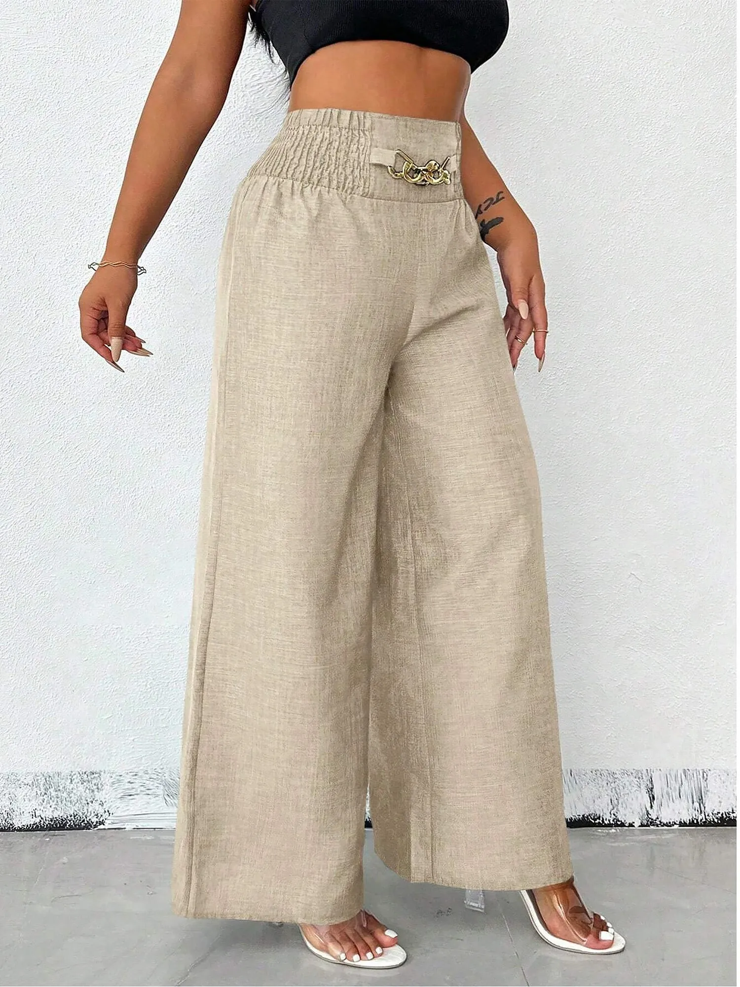 Smocked Elastic Waist Wide Leg Trousers Pants sold by Allegra K product image thumbnail 3