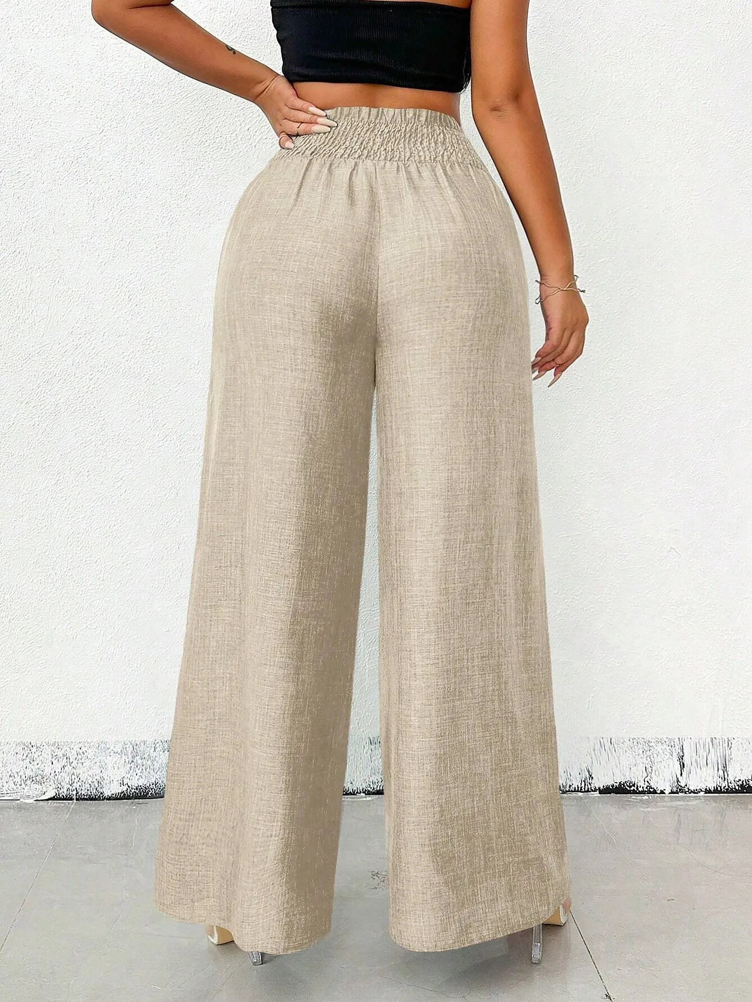 Smocked Elastic Waist Wide Leg Trousers Pants sold by Allegra K product image thumbnail 2