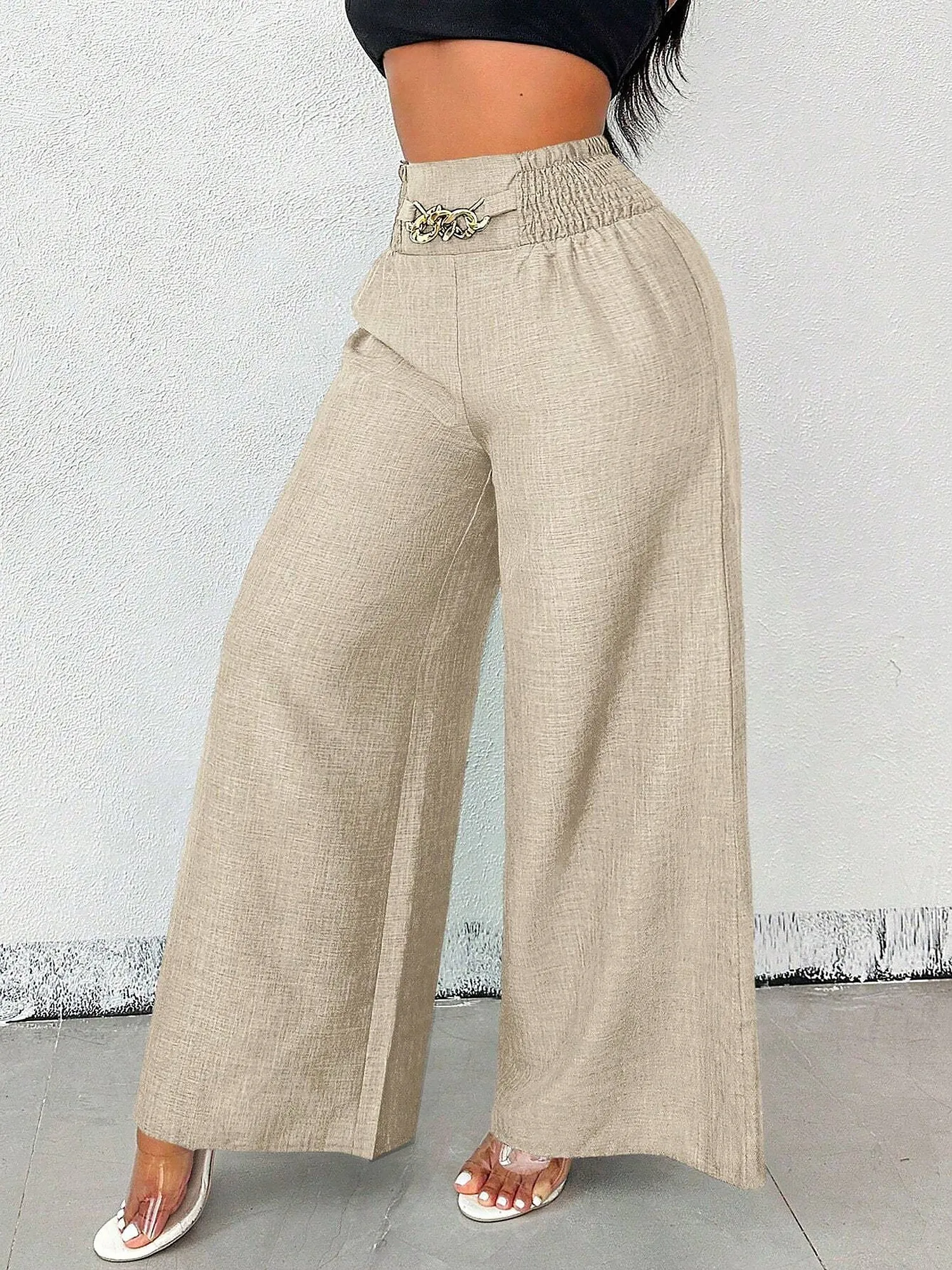 Smocked Elastic Waist Wide Leg Trousers Pants sold by Allegra K product image thumbnail 4