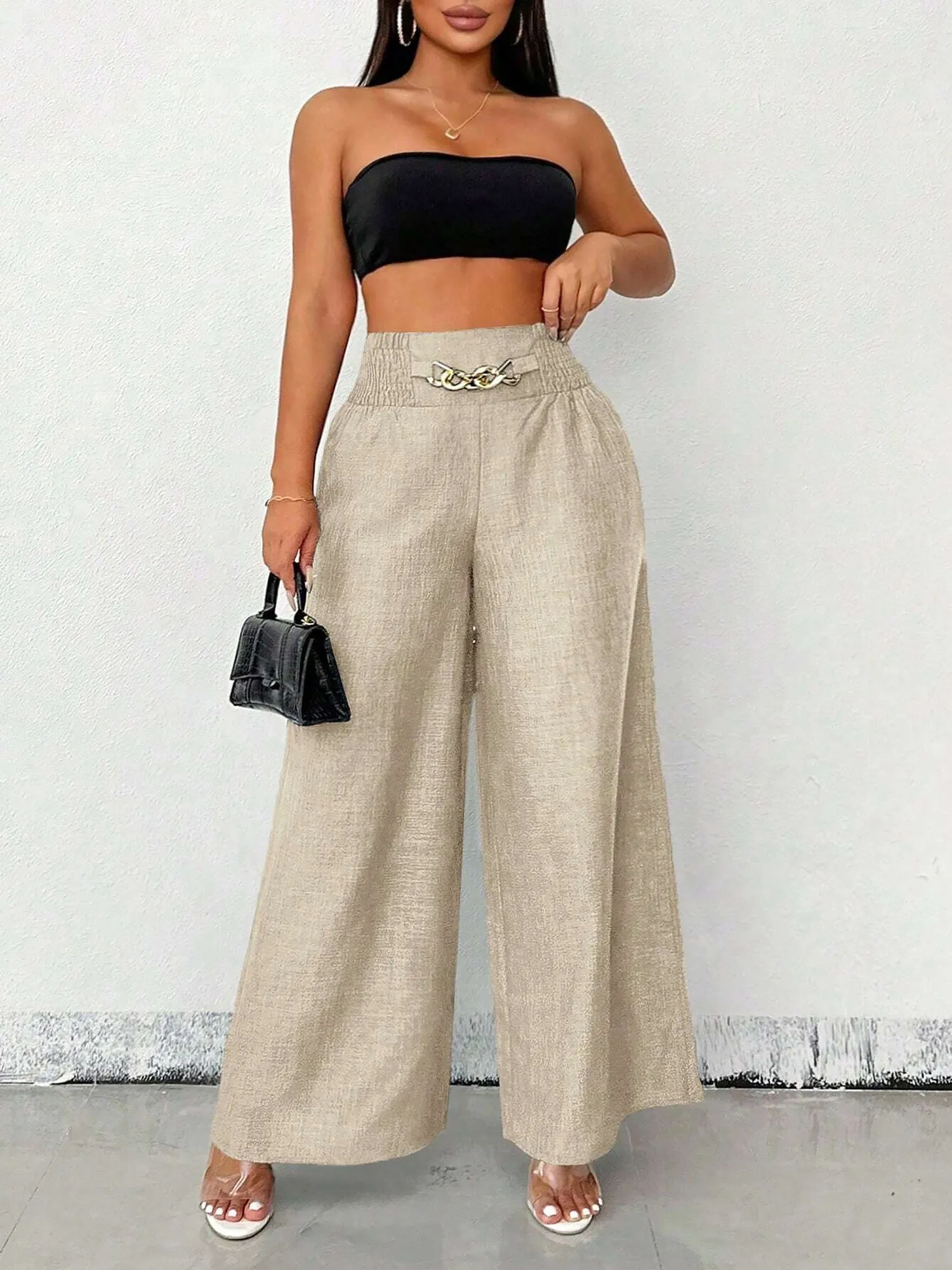 Smocked Elastic Waist Wide Leg Trousers Pants sold by Allegra K