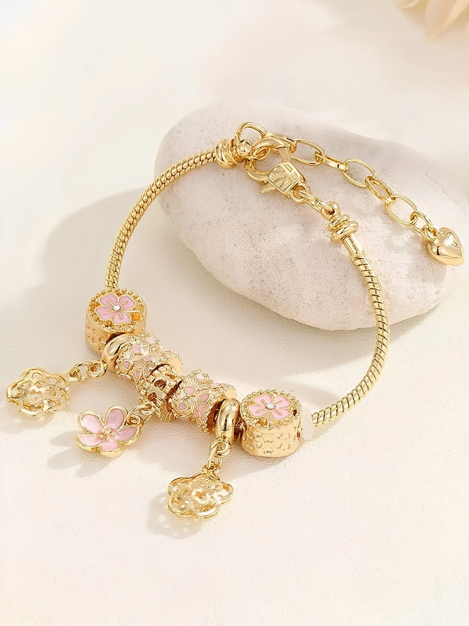 Flower Metal Pendant Chain Bracelet sold by Allegra K