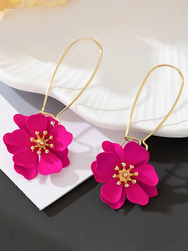 Boho-Chic Floral Drops Flower Pendant Dangle Gold Plated Petals Earrings made by Allegra K