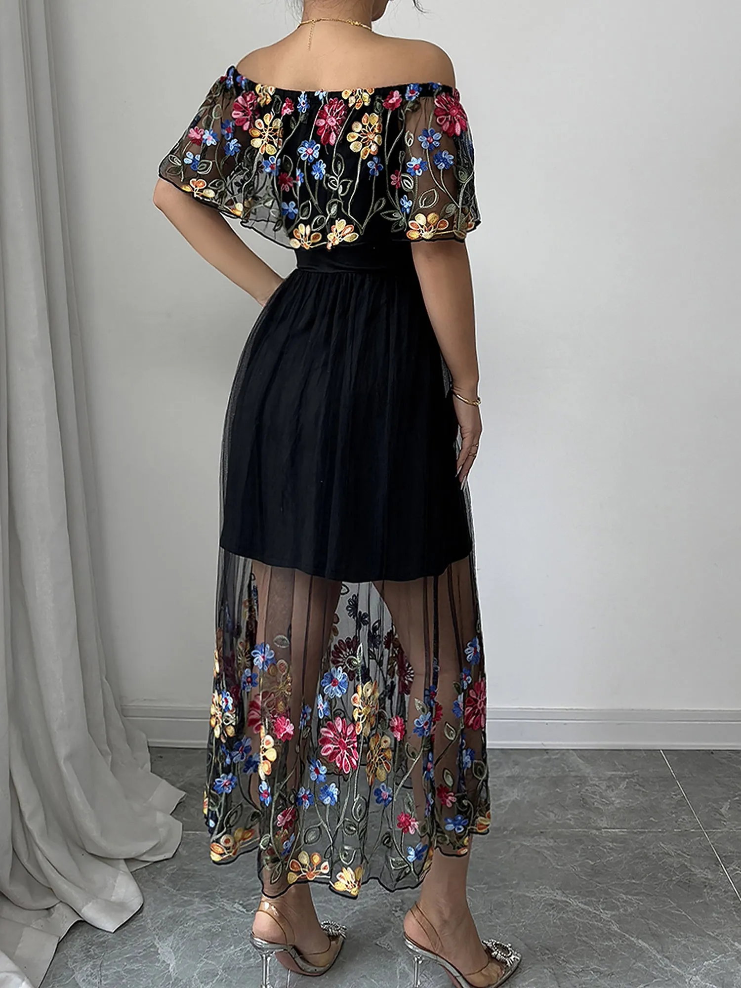Floral Embroidered Mesh Off Shoulder Midi Dress sold by Allegra K product image thumbnail 2