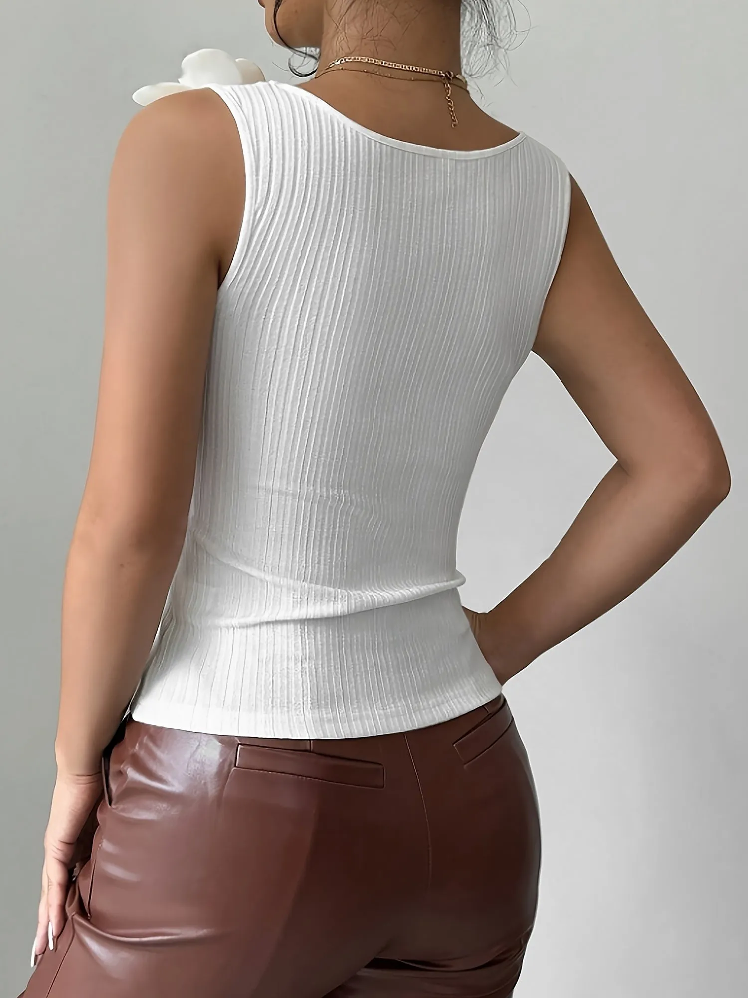 Flower Decor Sleeveless Solid Color Knit Top sold by Allegra K product image thumbnail 5