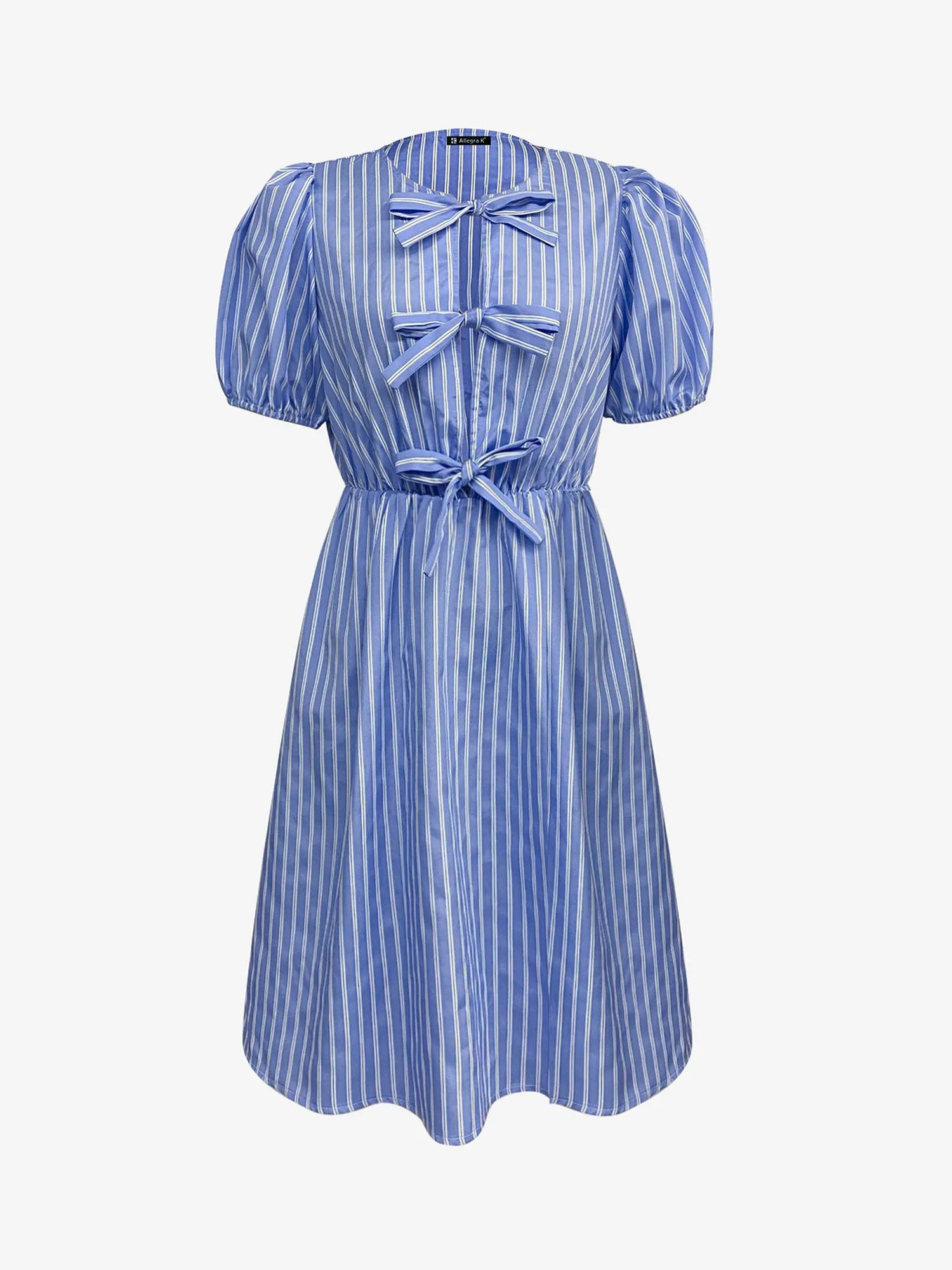 Striped Round Neck Bow A-Line Midi Dress sold by Allegra K product image thumbnail 5