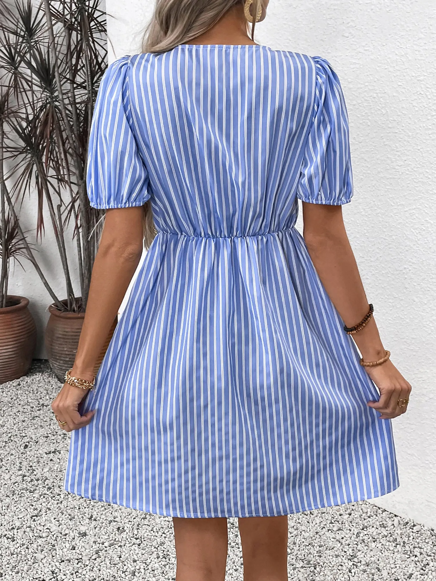 Striped Round Neck Bow A-Line Midi Dress sold by Allegra K product image thumbnail 3