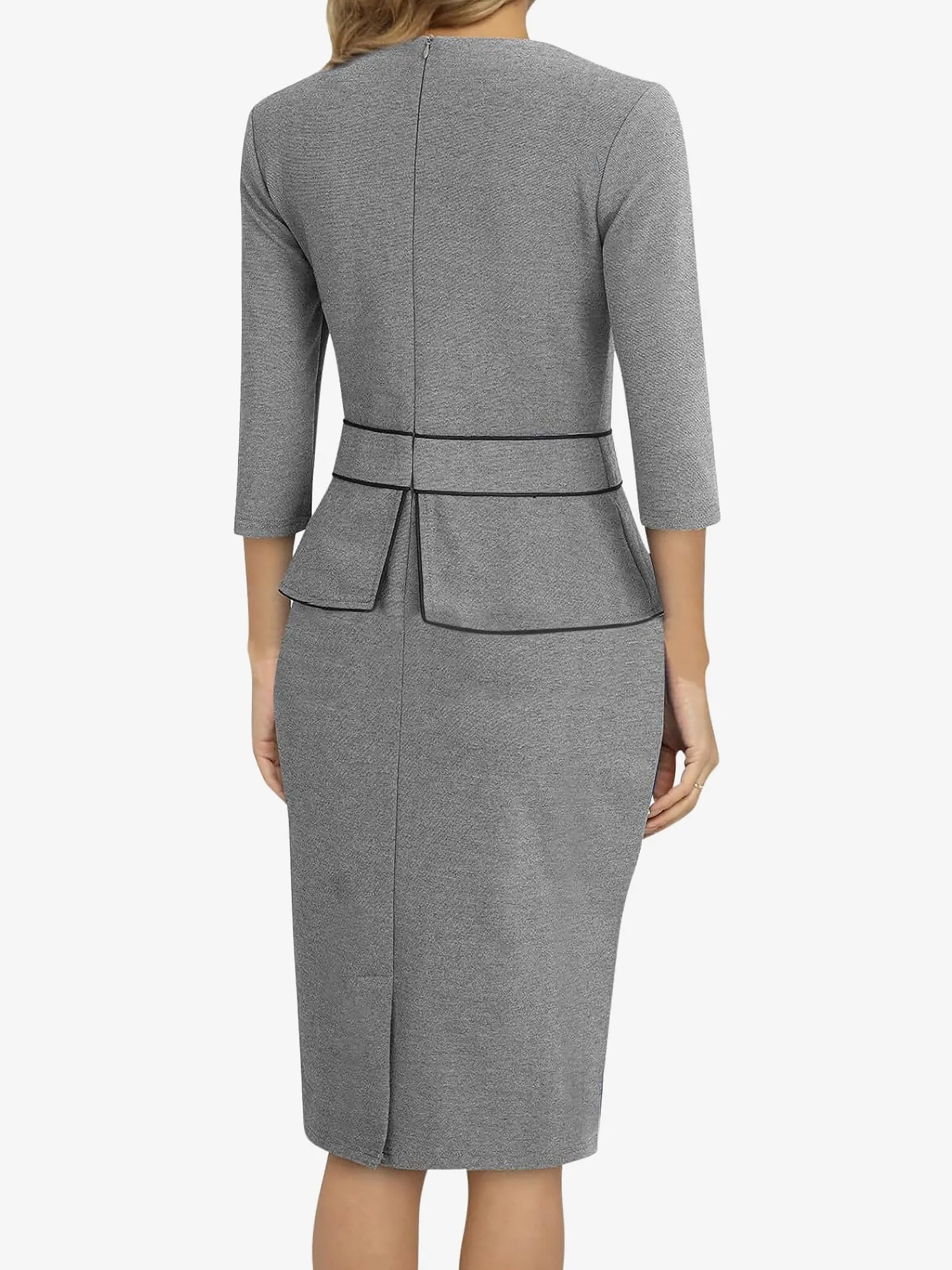 Classic Slim Sheath Silhouette Round Neck 3/4 Sleeves Midi Sheath Office Dress sold by Allegra K product image thumbnail 2