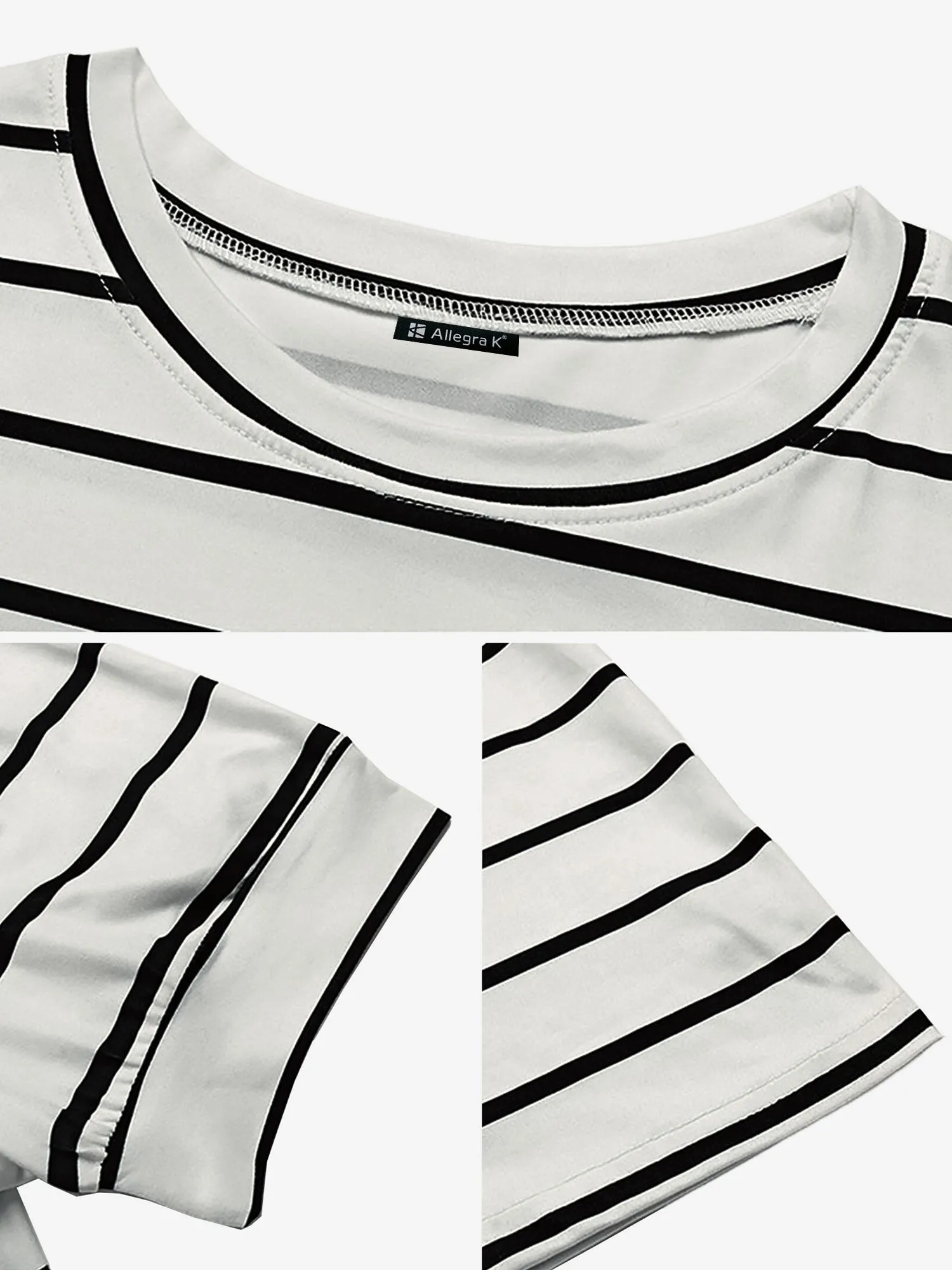 Striped Round Neck Puff Short Sleeves Blouse sold by Allegra K product image thumbnail 5