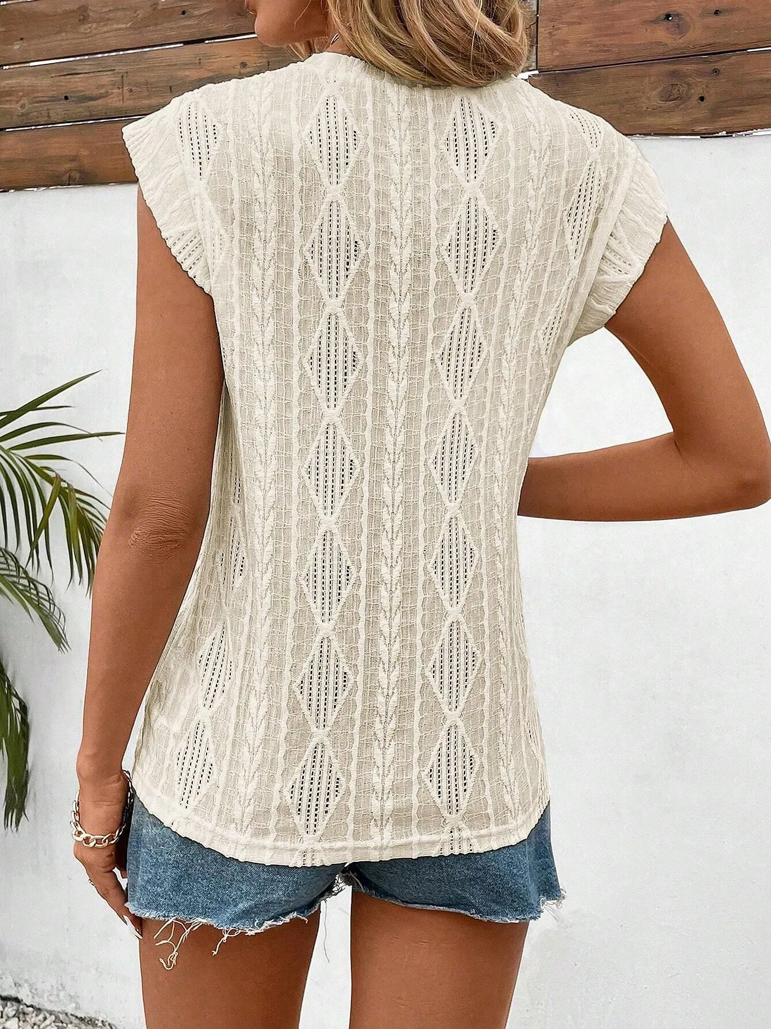 Round Neck Cap Sleeve Texture Casual Blouse sold by Allegra K product image thumbnail 5