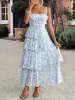 Floral Sleeveless Tie Back Tiered Maxi Dress sold by Allegra K