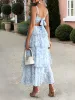 Floral Sleeveless Tie Back Tiered Maxi Dress sold by Allegra K