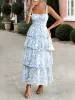 Floral Sleeveless Tie Back Tiered Maxi Dress sold by Allegra K