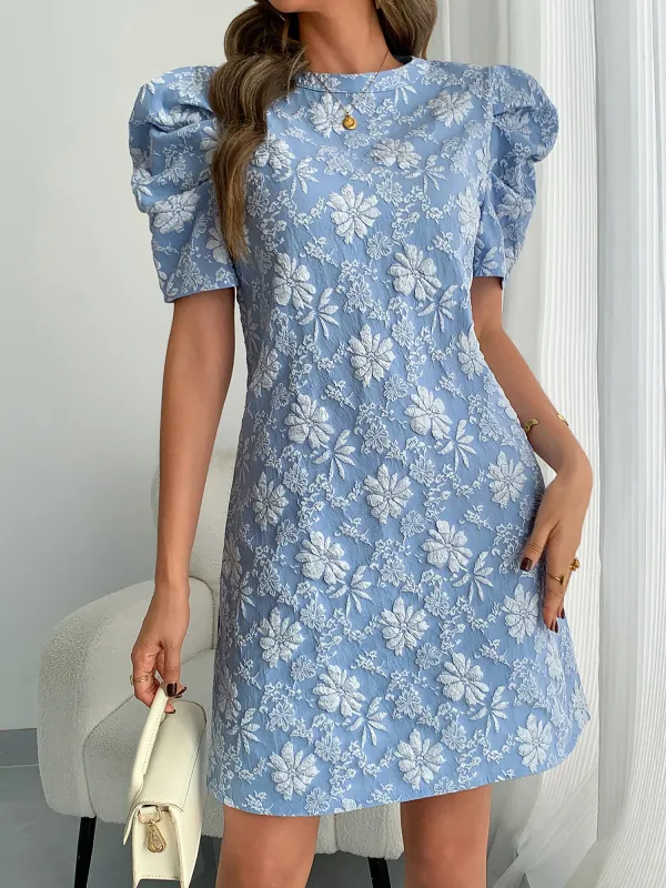 Puff Short Sleeve Flower Textured Mini Dress sold by Allegra K
