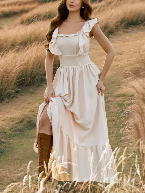Off Shoulder Ruffled Solid Color Maxi Dress sold by Allegra K