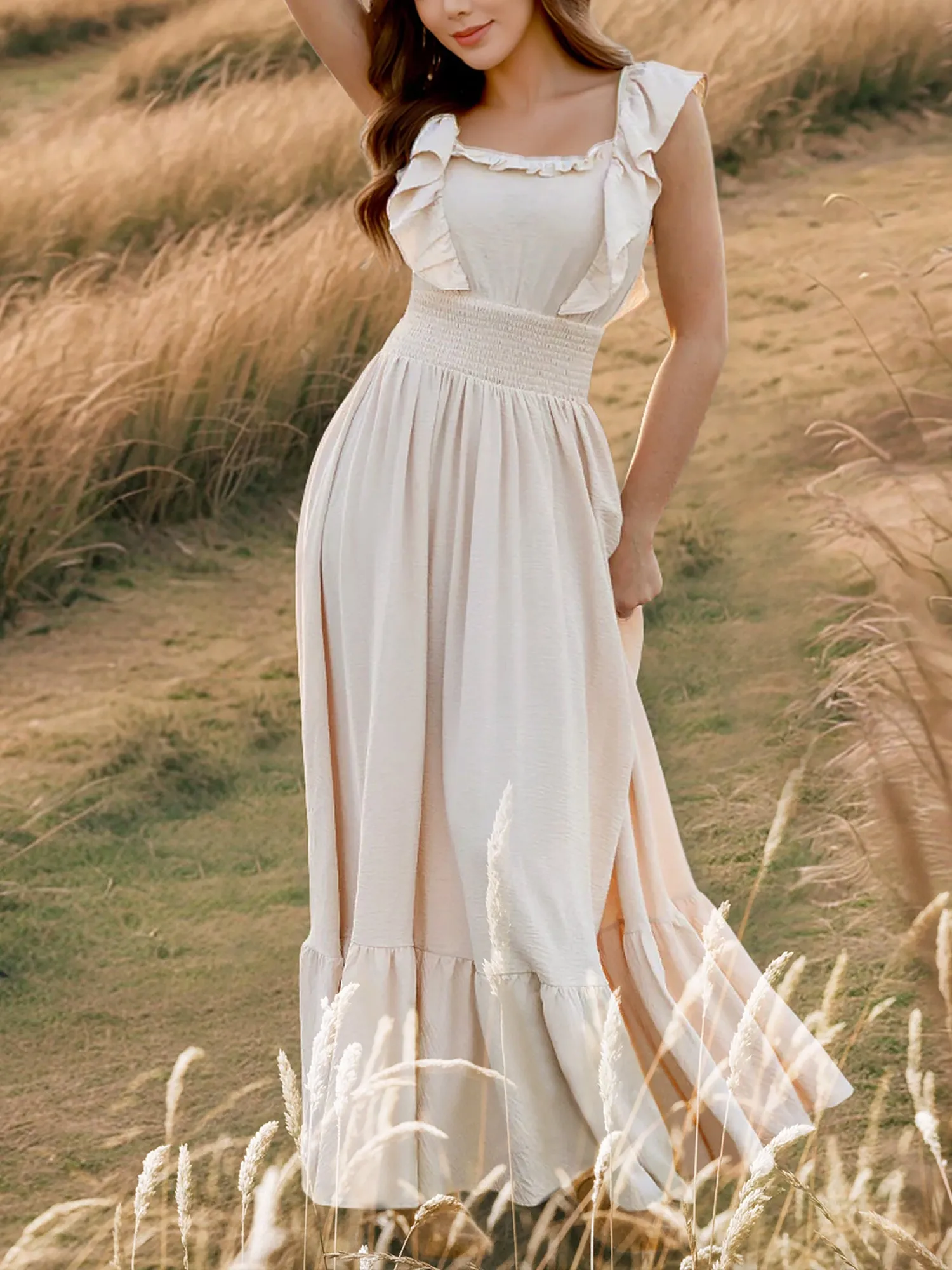 Off Shoulder Ruffled Solid Color Maxi Dress sold by Allegra K product image thumbnail 4