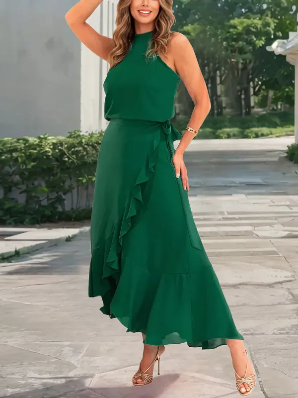Solid Color Ruffled Irregular Hem Maxi Dress sold by Allegra K