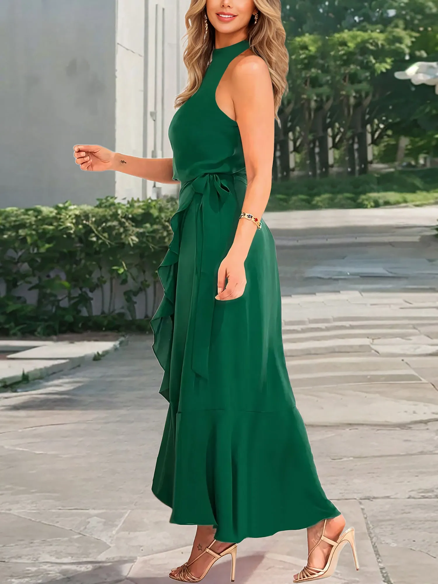 Solid Color Ruffled Irregular Hem Maxi Dress sold by Allegra K product image thumbnail 3