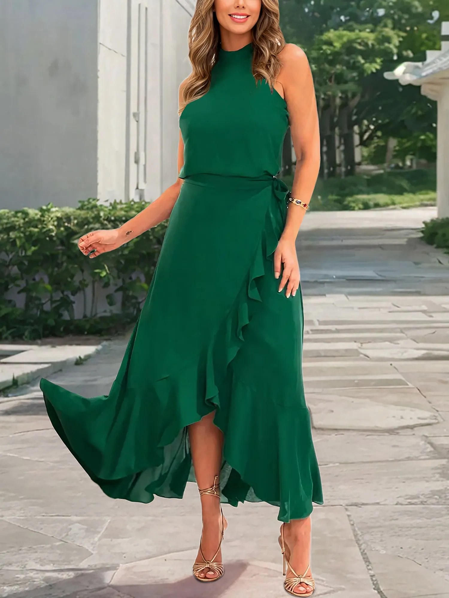 Solid Color Ruffled Irregular Hem Maxi Dress sold by Allegra K product image thumbnail 2