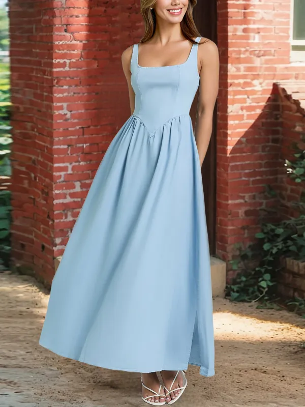 Solid Color Square Neck Smocked Maxi Dress sold by Allegra K