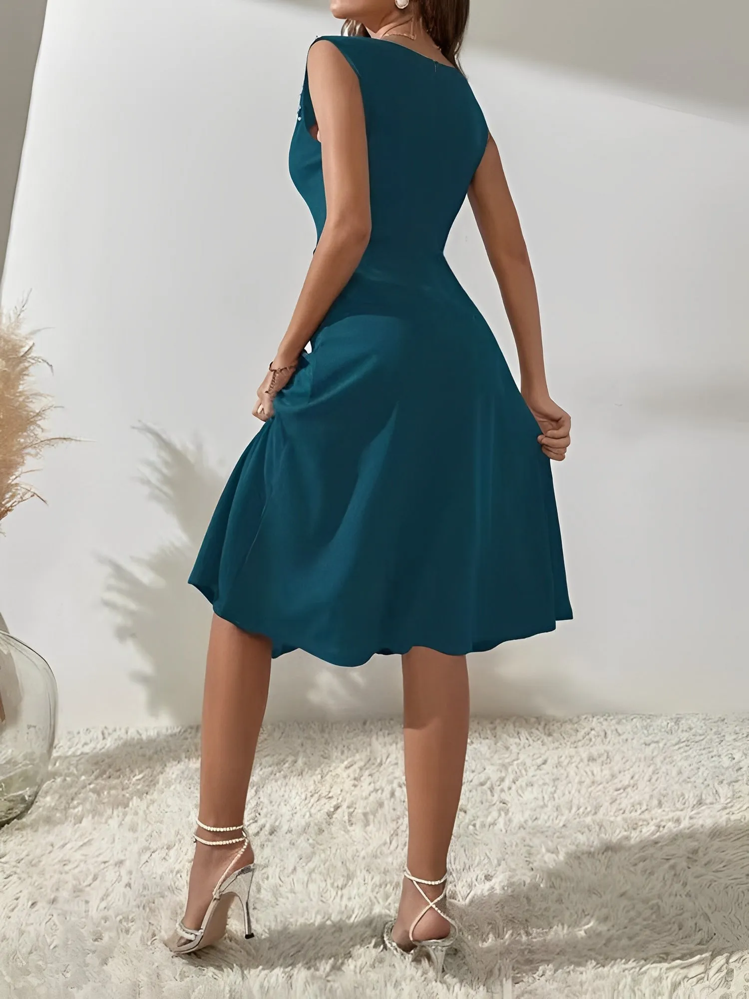 Round Neck Faux Pearl Decor Sleeveless Dress sold by Allegra K product image thumbnail 3