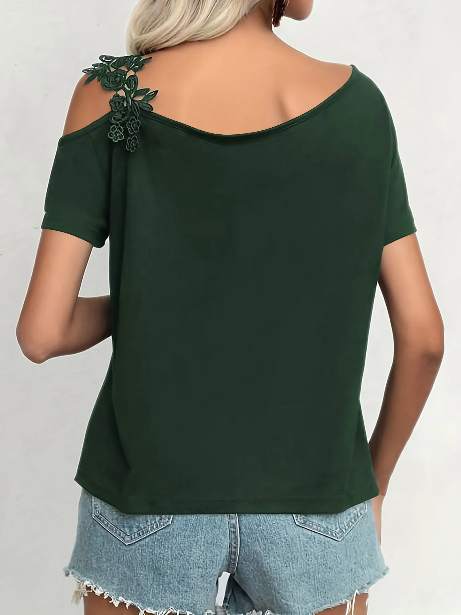 Solid Color Lace Cold Shoulder Casual Blouse sold by Allegra K product image thumbnail 3