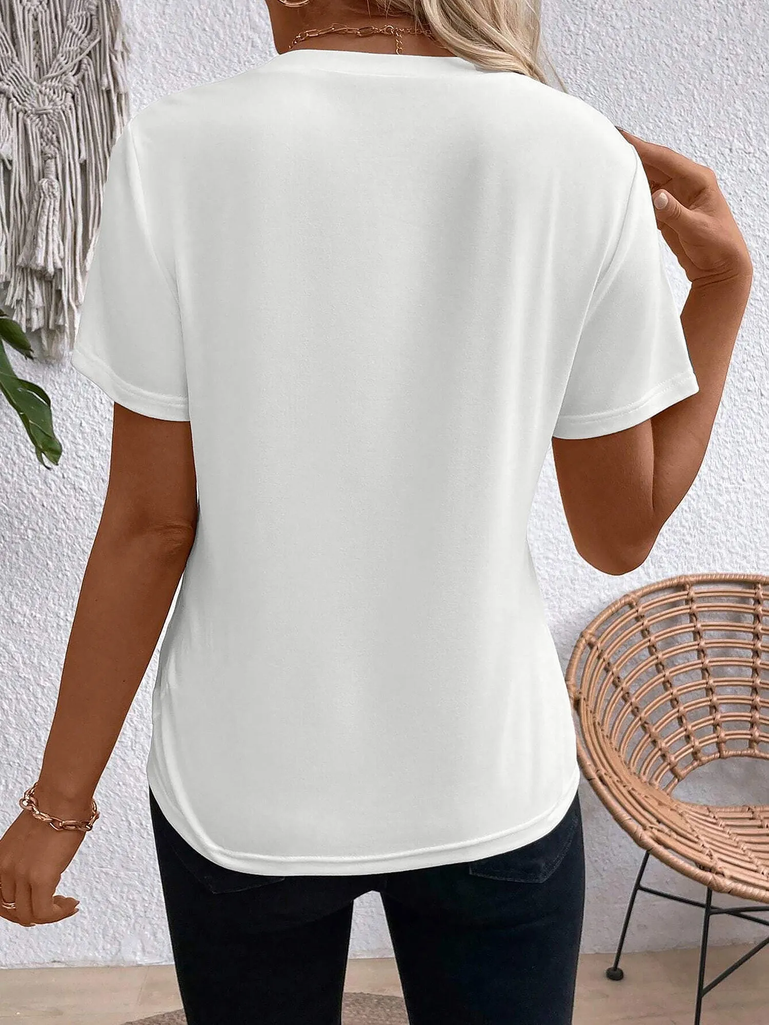 Solid Color Round Neck Short Sleeve Blouse sold by Allegra K product image thumbnail 3