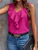 Solid Color Ruffled V Neck Sleeves Blouse sold by Allegra K