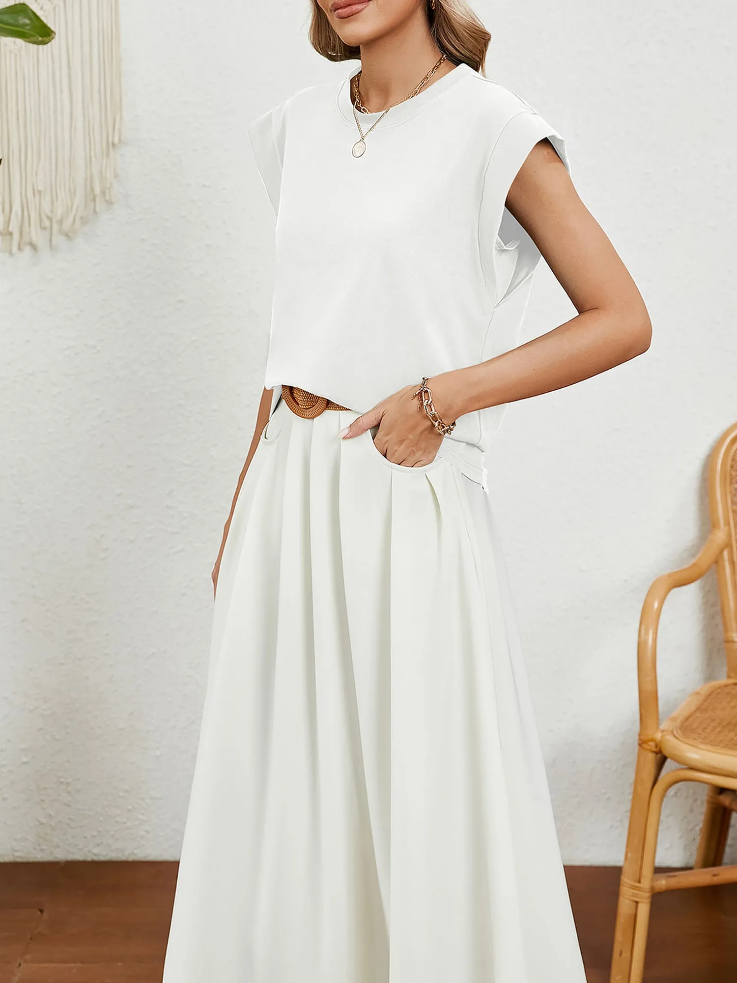 Round Neck Short Sleeves Solid Color Blouse sold by Allegra K product image thumbnail 2