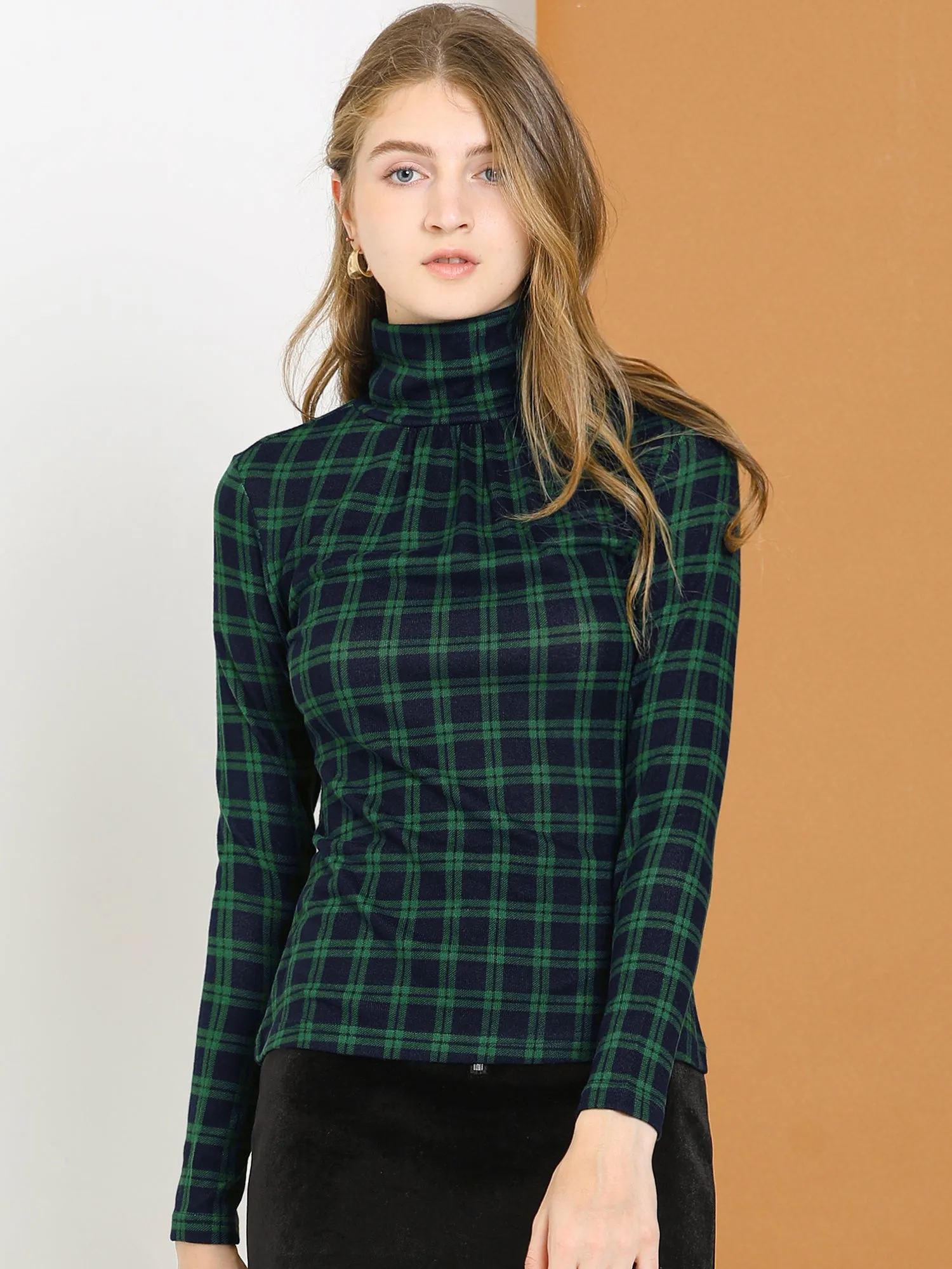 Long Sleeve Turtleneck Stretch Slim Christmas Party Plaid Shirt sold by Allegra K product image thumbnail 2