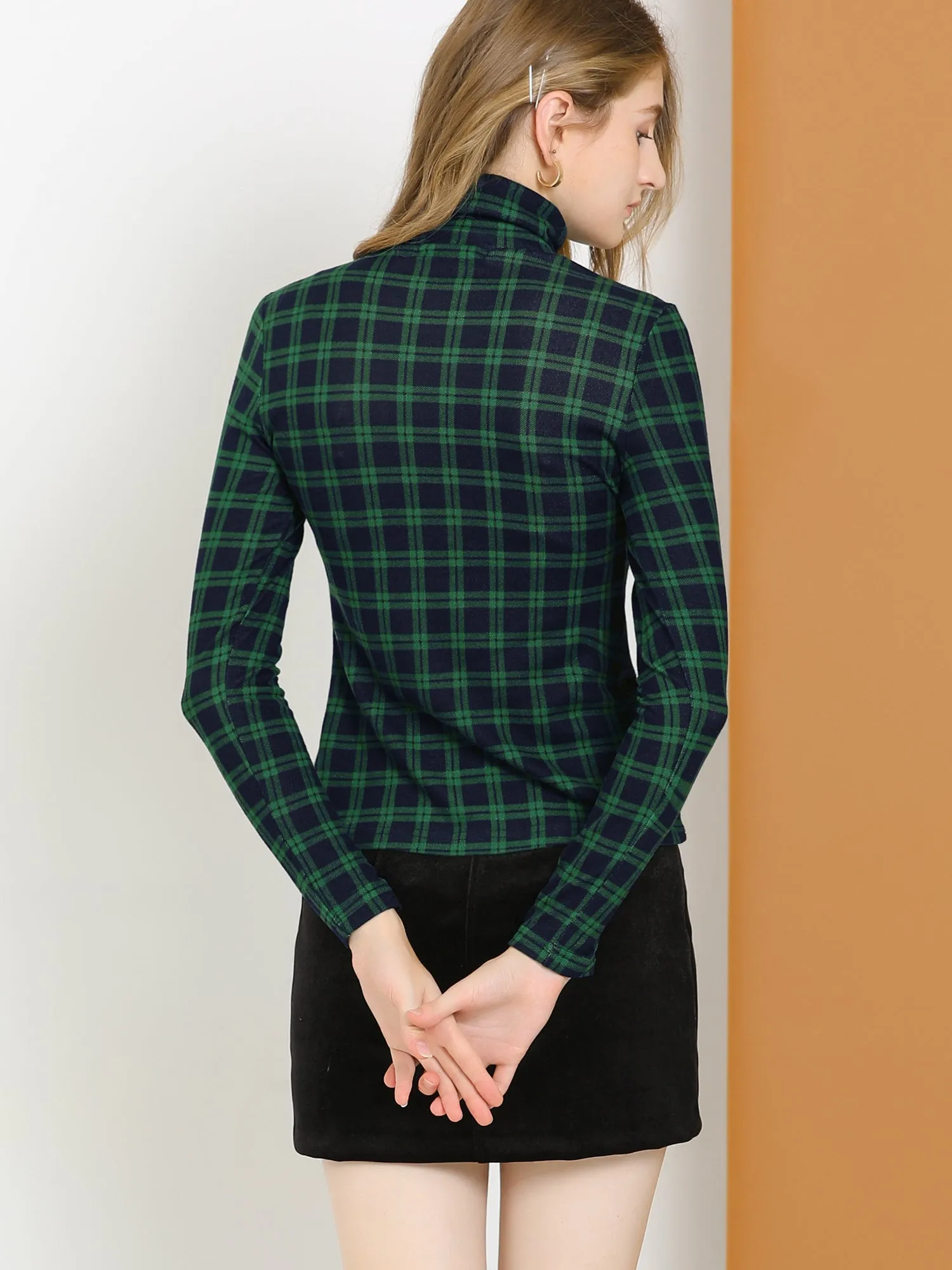 Long Sleeve Turtleneck Stretch Slim Christmas Party Plaid Shirt sold by Allegra K product image thumbnail 5