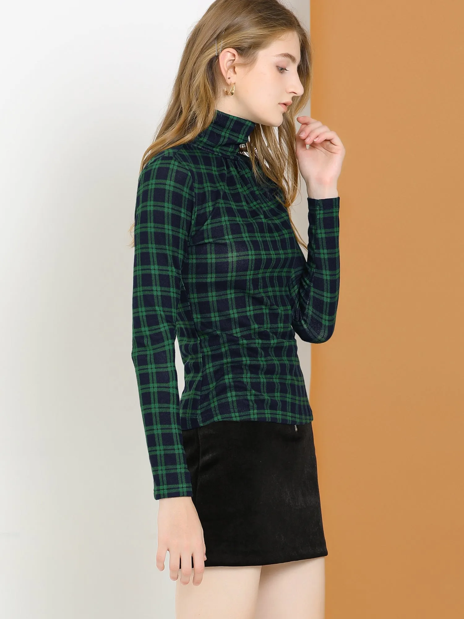 Long Sleeve Turtleneck Stretch Slim Christmas Party Plaid Shirt sold by Allegra K product image thumbnail 4