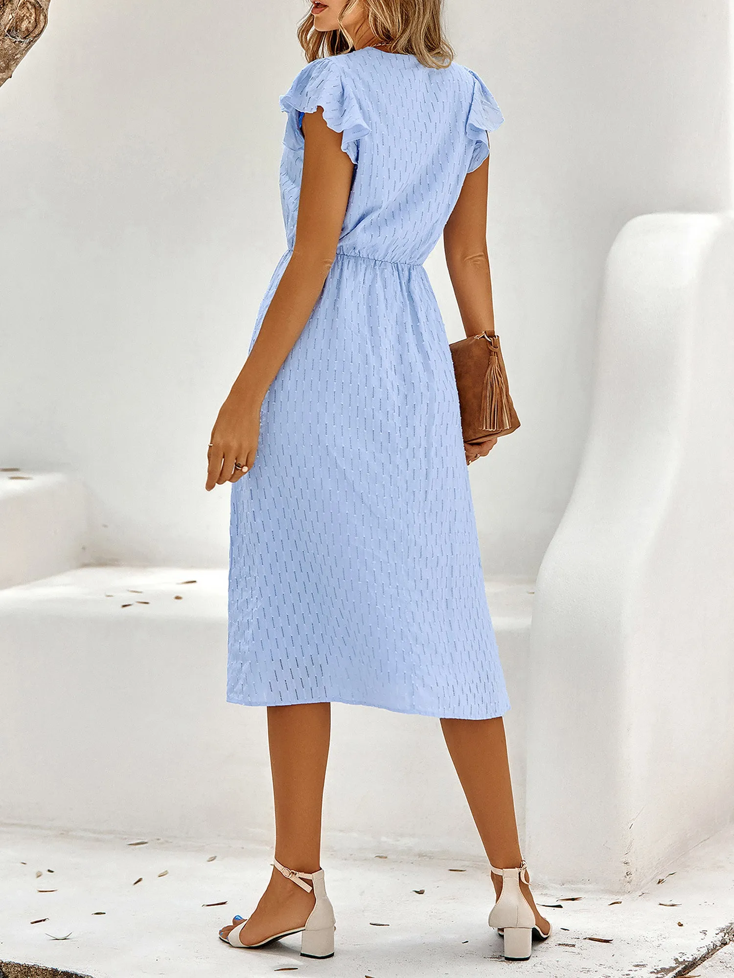 Ruffled Short Sleeves Textured A-Line Midi Dress sold by Allegra K product image thumbnail 3