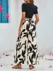 2 Pieces Solid Color Cropped Top & Graphic Wide Legs Pants Set sold by Allegra K