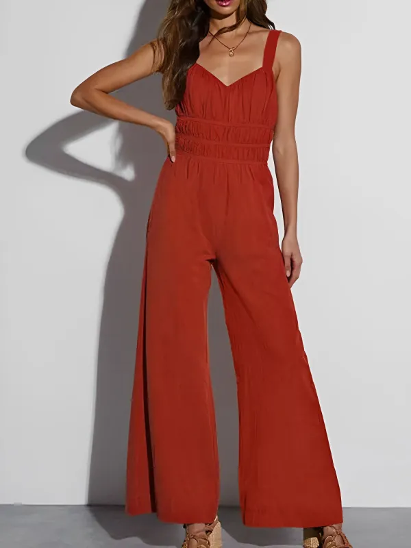 Sleeveless Straps Ruched Wide Legs Jumpsuits sold by Allegra K