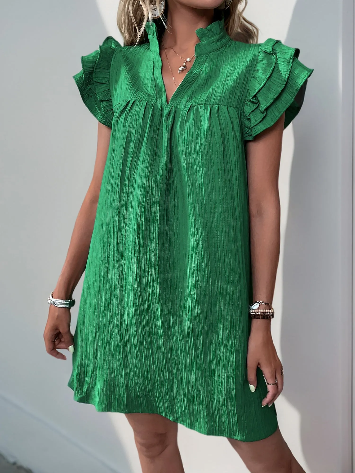 Notch Neck Ruffled Sleeves Solid Color Dress sold by Allegra K product image thumbnail 5