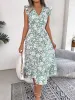 Floral Ruffled Cap Sleeves A-Line Midi Dress sold by Allegra K