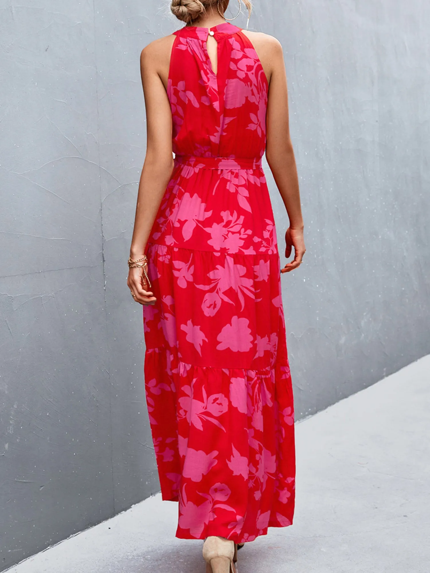 Floral Halter Sleeveless Tiered Maxi Dress sold by Allegra K product image thumbnail 3