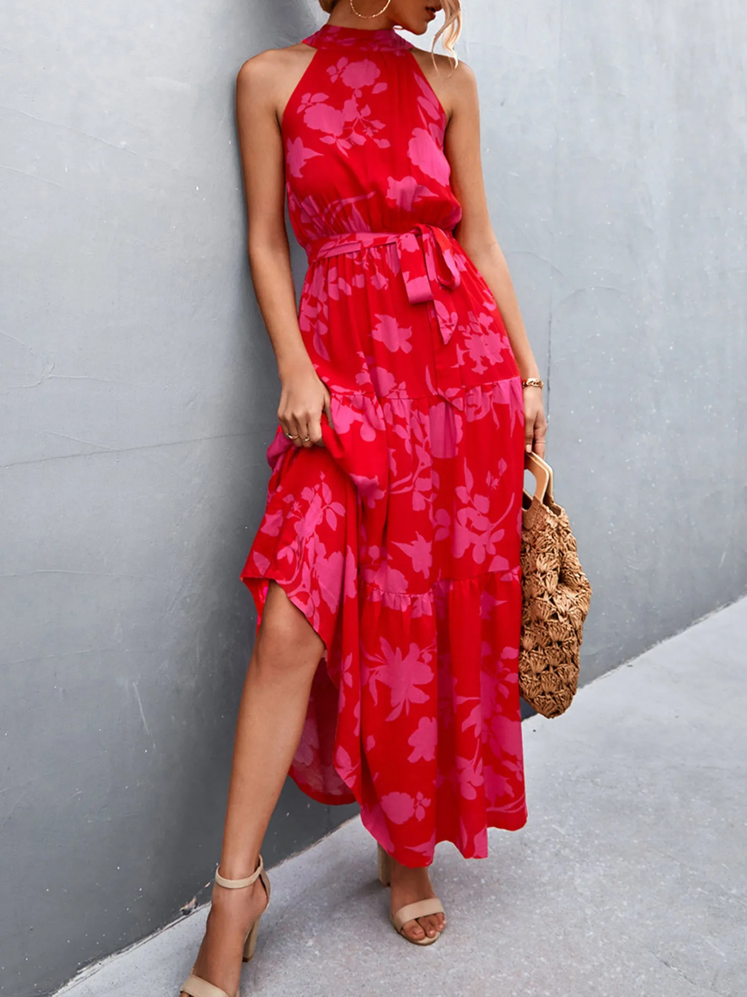 Floral Halter Sleeveless Tiered Maxi Dress sold by Allegra K product image thumbnail 2