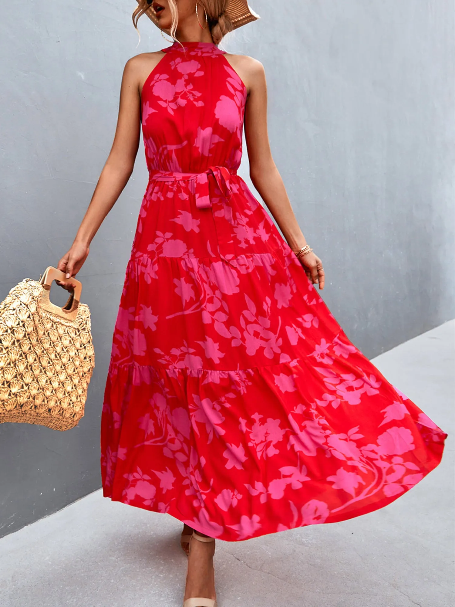 Floral Halter Sleeveless Tiered Maxi Dress sold by Allegra K product image thumbnail 4