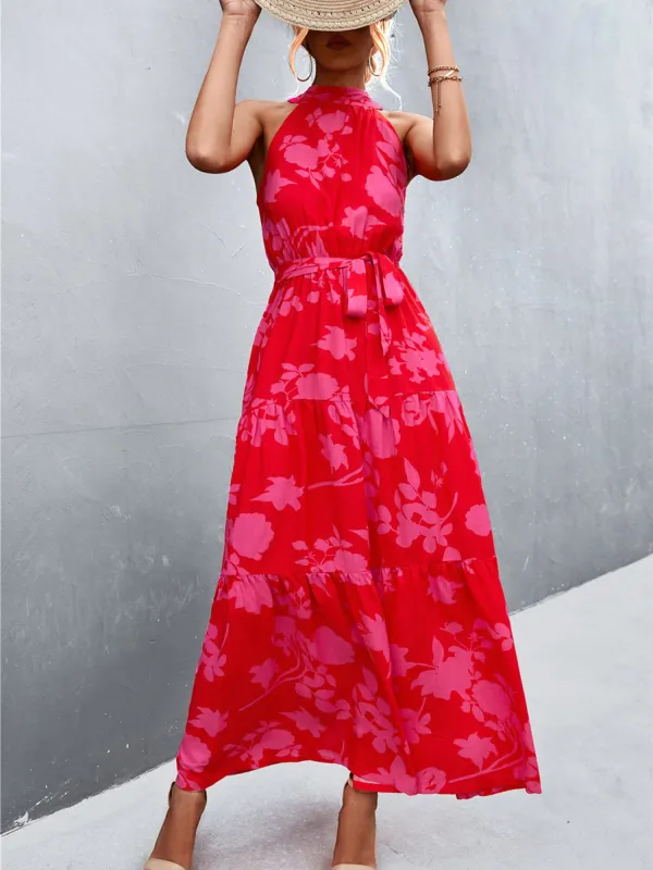 Floral Halter Sleeveless Tiered Maxi Dress sold by Allegra K