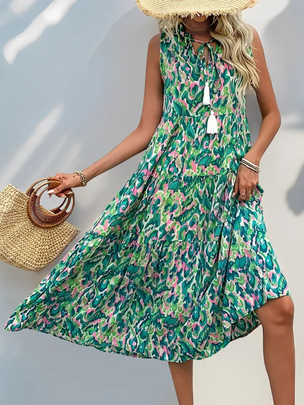 Graphic Sleeveless Tiered A-Line Midi Dress sold by Allegra K